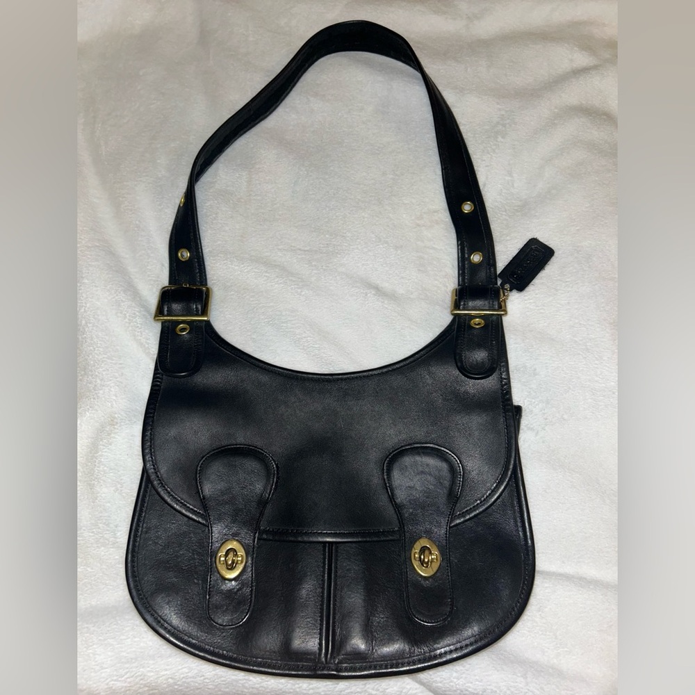 Coach Very Rare Black Pony Express Shoulder Bag Leather Vintage NYC